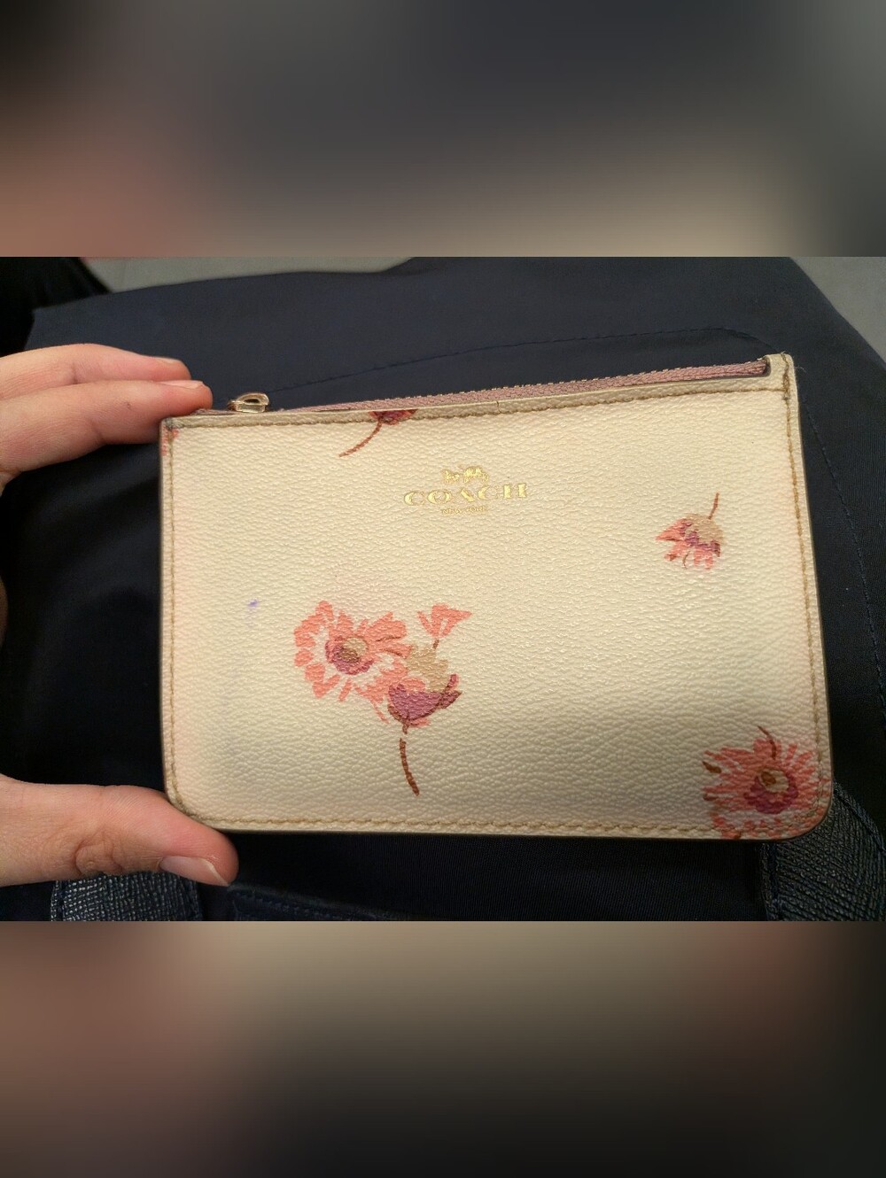 COACH Floral Zip Wallet in Cream